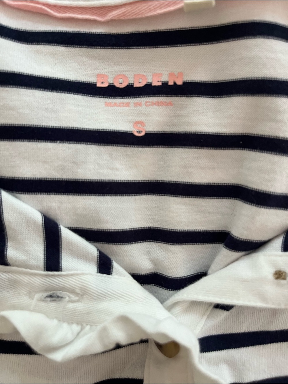 Boden Mariner Navy and White Stripe Shirt with Ruffle Collar - Picture 4 of 5